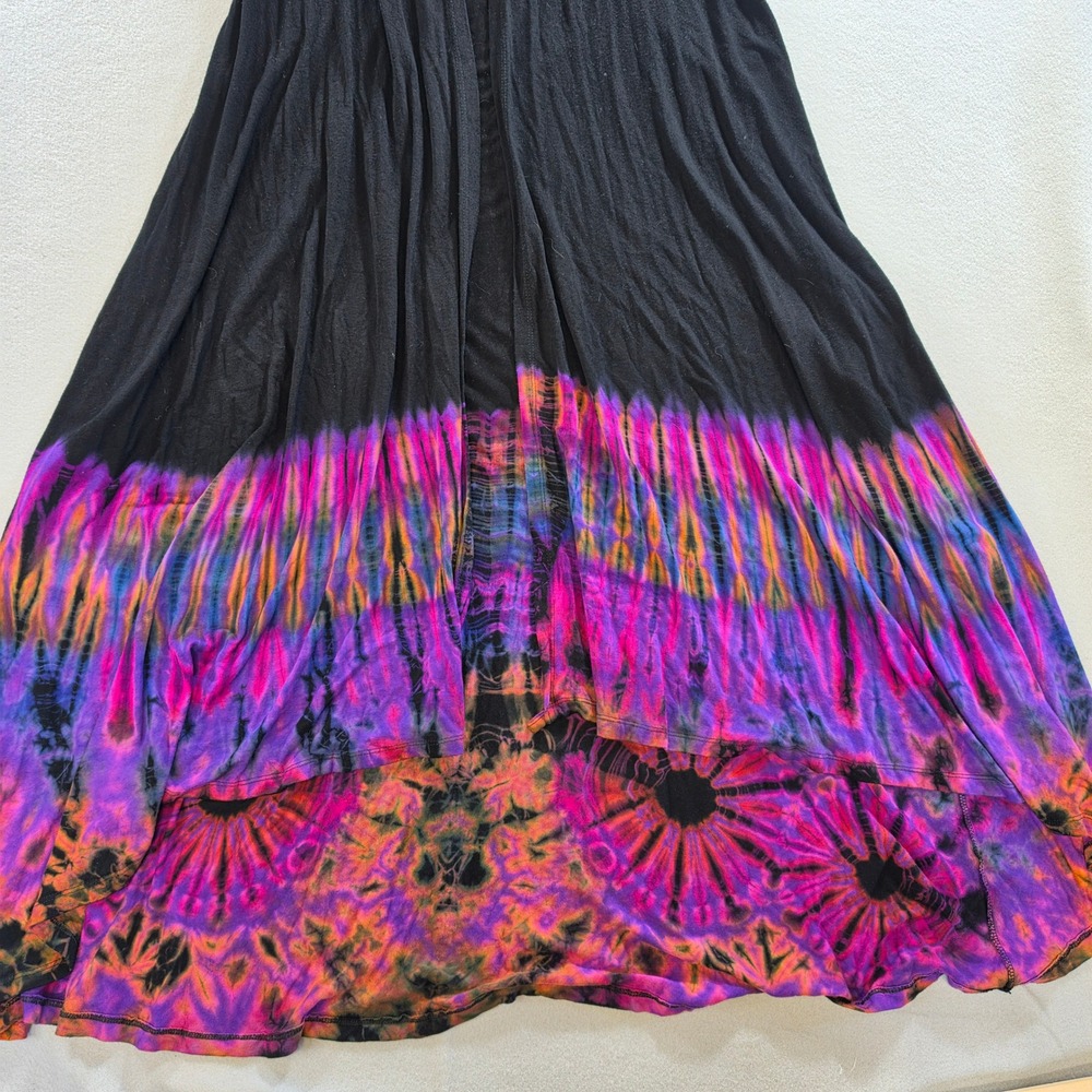 Kathmandu Imports Boho Tie Dye High Low Open Front Vest OS Purple Psychedelic - Picture 5 of 11